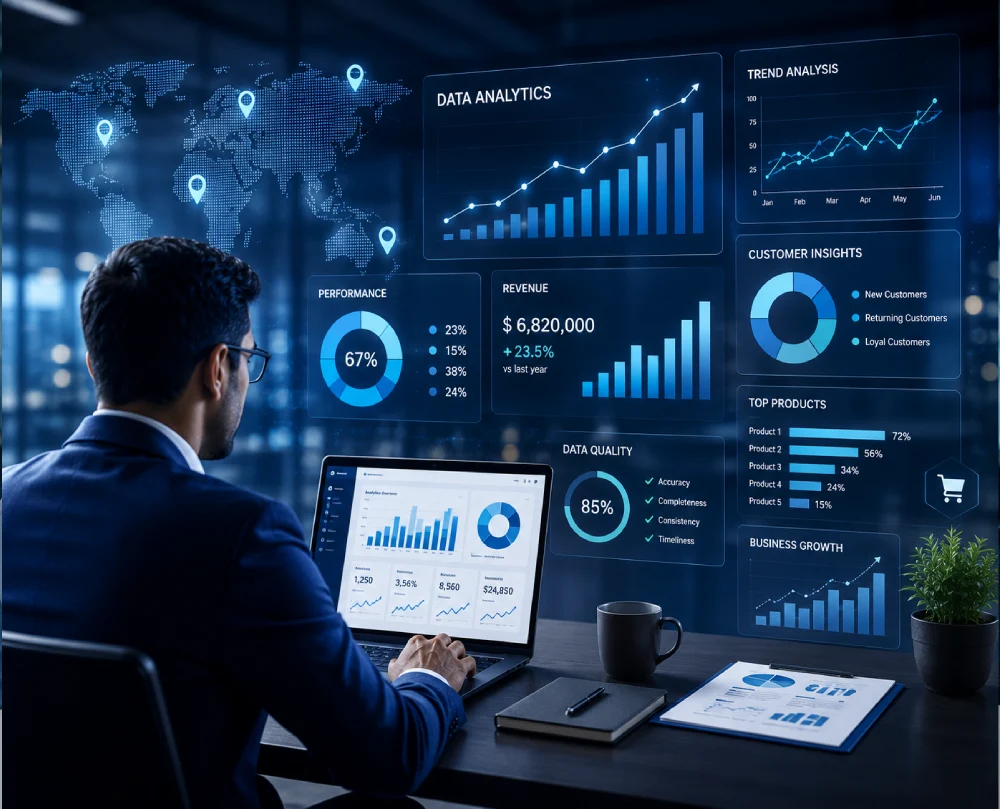Analysts reviewing business intelligence dashboards built by Appsient Technolabs